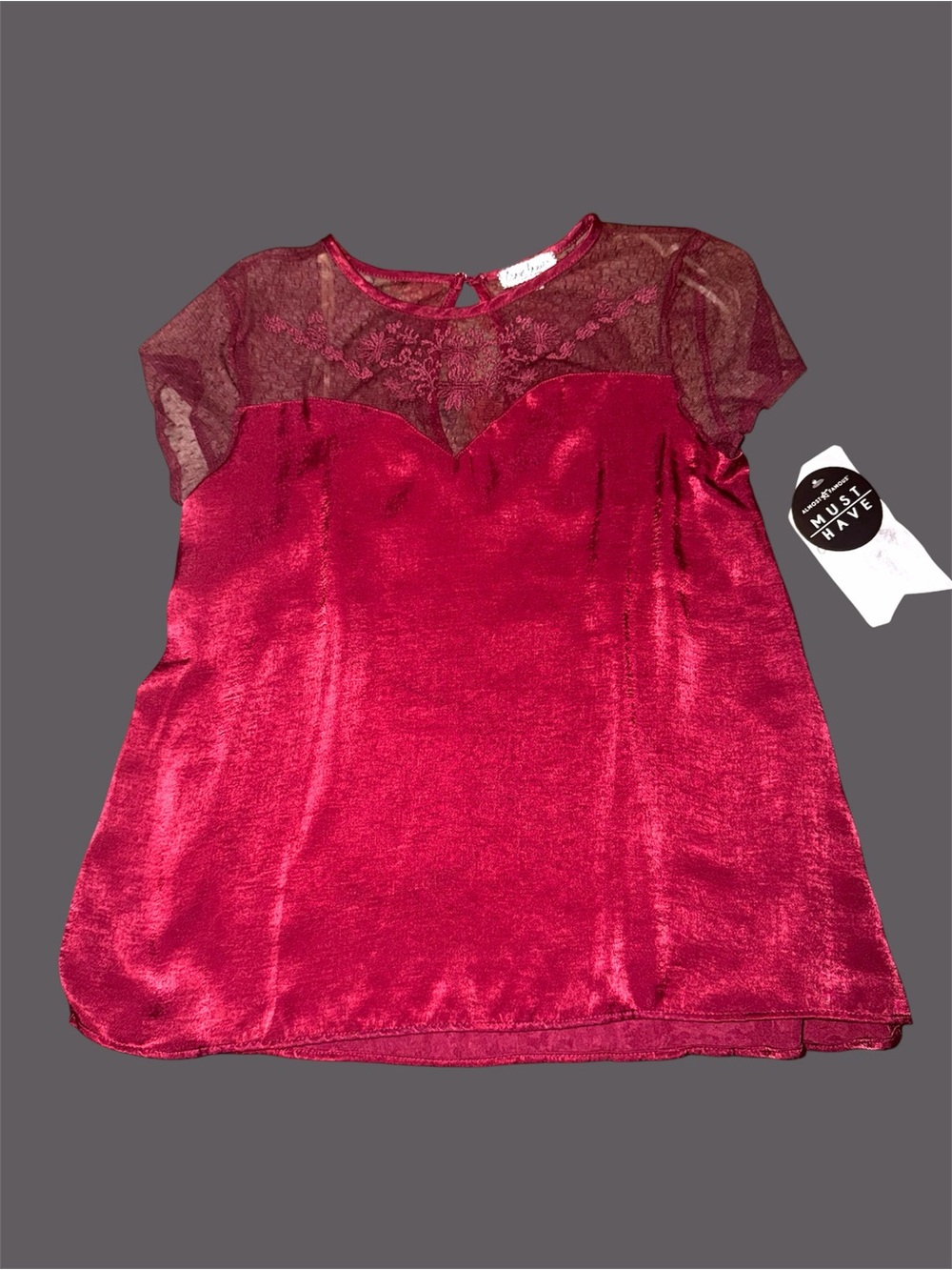 *new* Almost Famous Burgundy Satin and Mesh Blouse